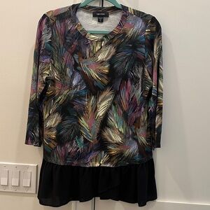 Karen Kane Black Multicolor Feather-Print Tunic